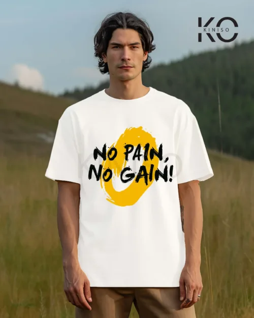 No pain no gain White mens gym t shirt