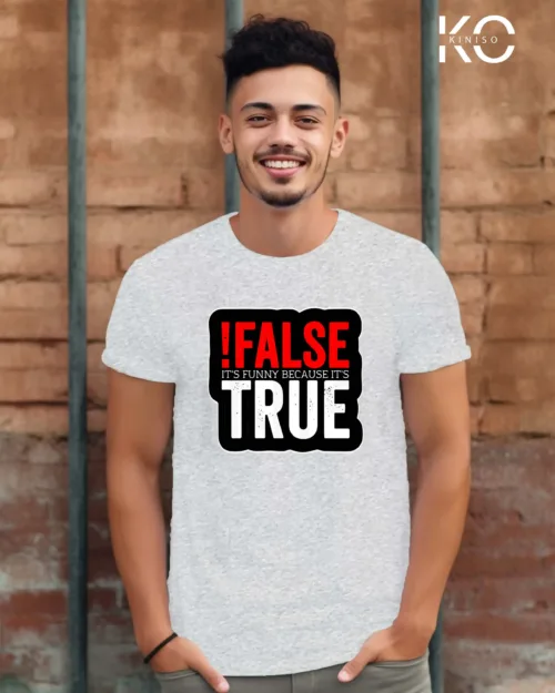 Image of Light Grey Color Men's Half Sleeve engineer t-shirts with True !False Dessign