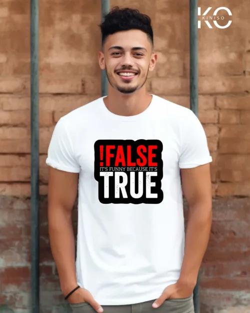 Image of White Color Men's Half Sleeve engineer t-shirts with True !False Dessign