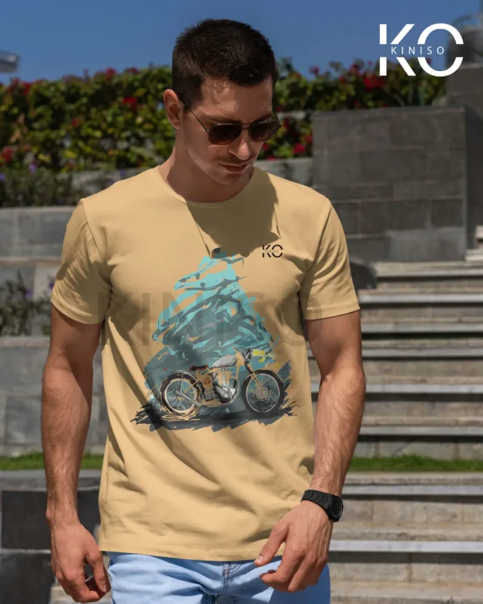 Image of Bike T-shirts for Men with Oil painting motorcycle Brown color