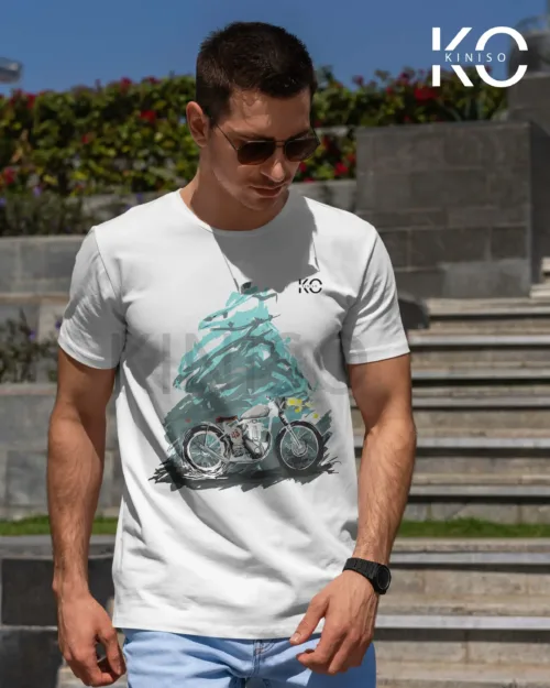 Image of Bike T-shirts for Men with Oil painting motorcycle White color