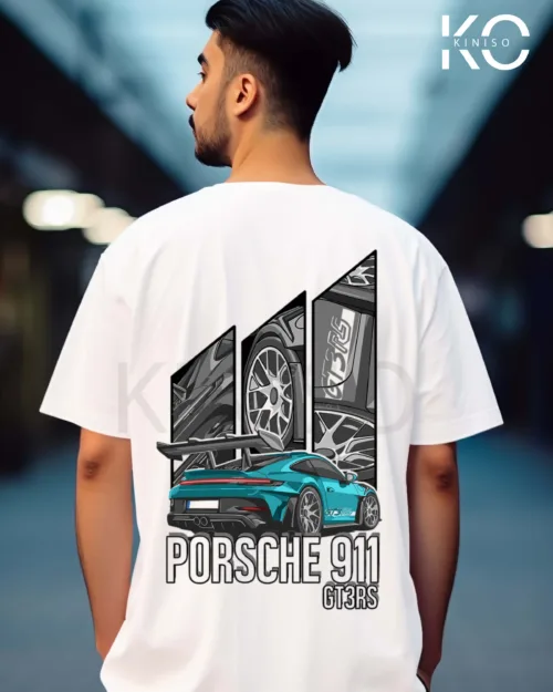 Porsche 911 White back part car detailing t shirts for men