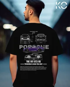 Porsche 911 Blue Color Back part White car track t shirt