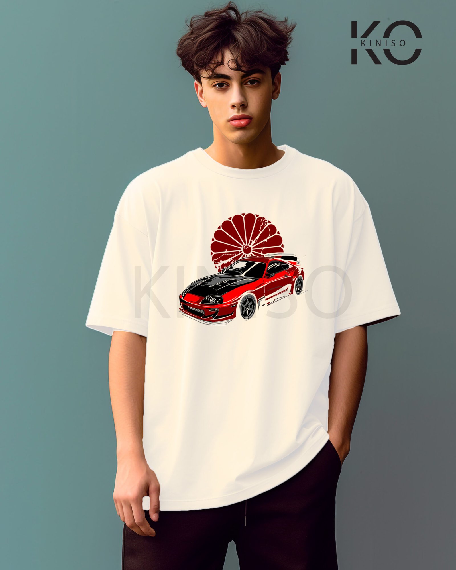 Image of Red car with Sunflower White T-shirt