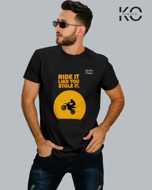 Image of Bike Rider Tees with Humorous Slogans with Ride it like you stole It Black color printed