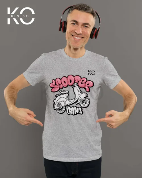 Image of Vespa Scooter Bike Lover T-shirts with Scooter Gang printed Grey color