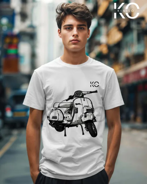 Image of Vespa Scooter Bike Lover T-shirts with Scooter shadow print White