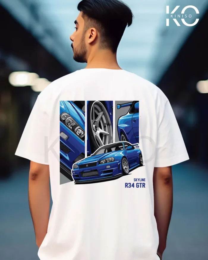 Skyline R34 Back part White car t shirt design