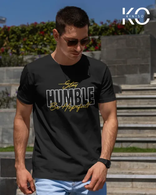 Image of Black Color Stay Humble Printed Islamic T-Shirts for Muslim Men