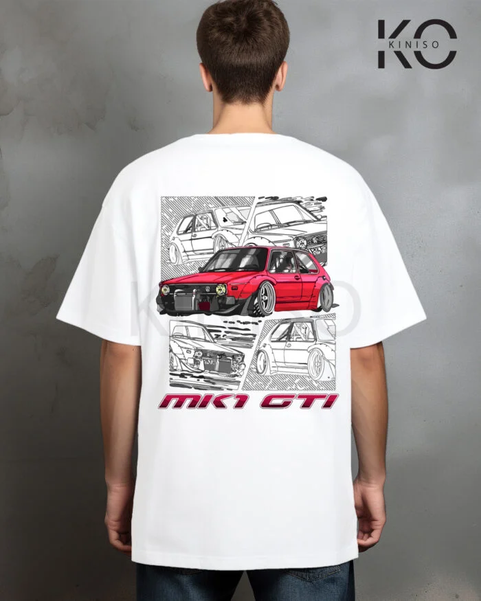 Street racing car london Back part White graphic car t shirts