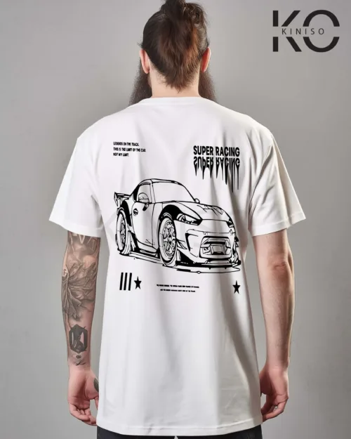 Super racing car Back part White vintage car racing t-shirts