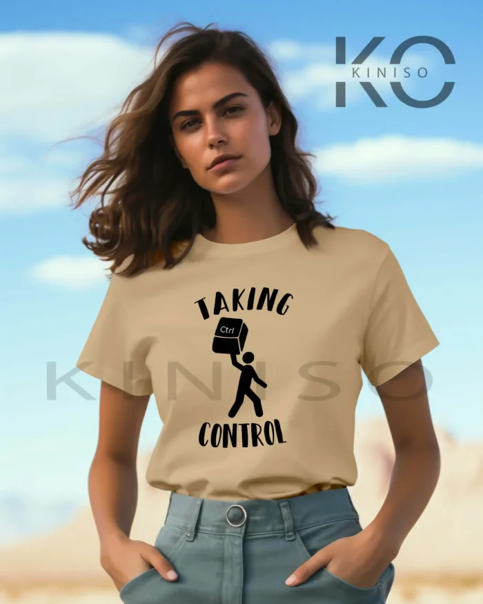 Image of Biscuit color engineered t-shirt for women with taking control design