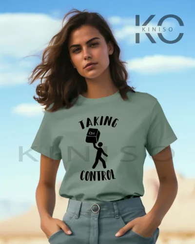 Image of Pastel Green color engineered t-shirt for women with taking control design