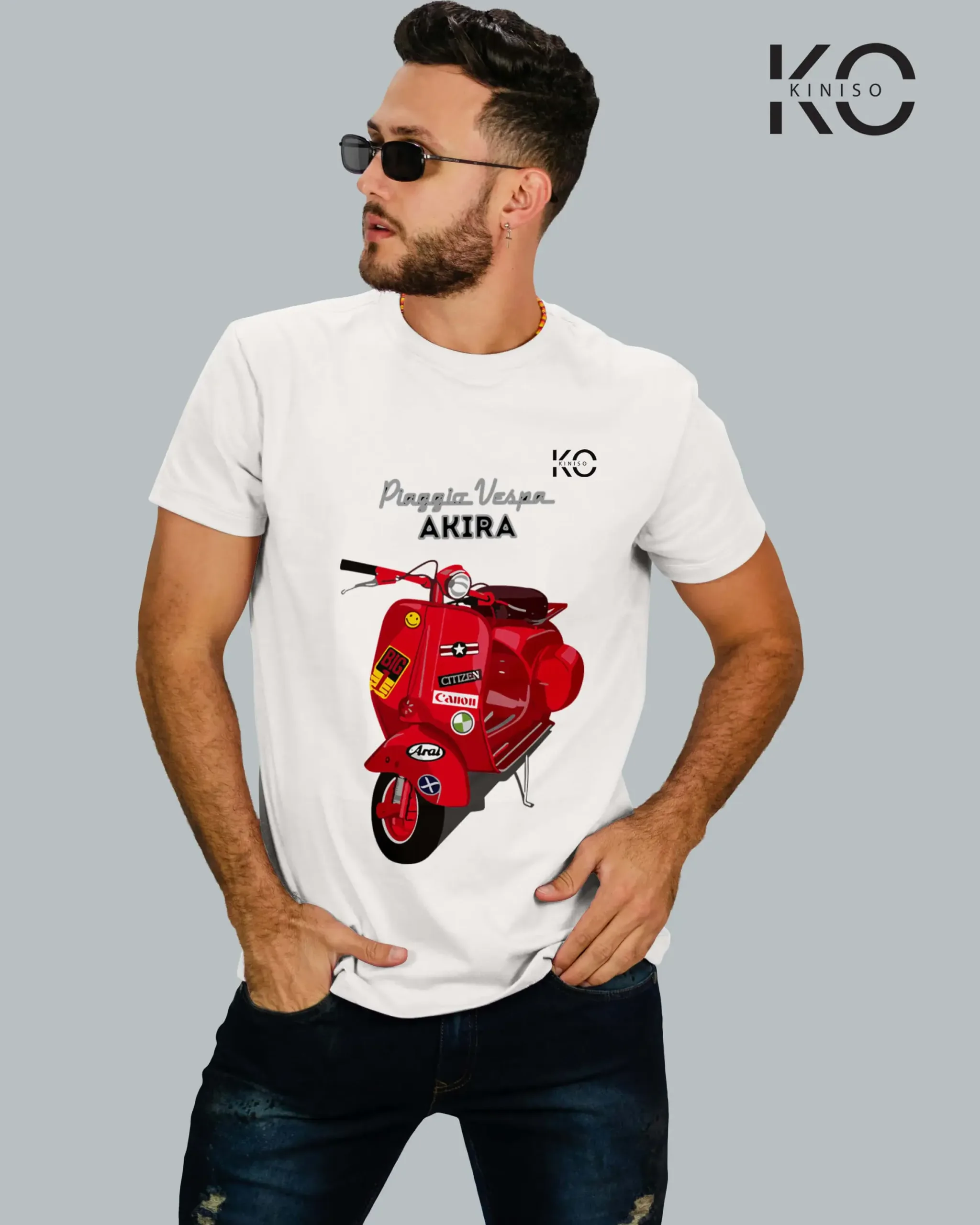 Image of Vespa Scooter Bike Lover T-shirts design Vespa Akira print White