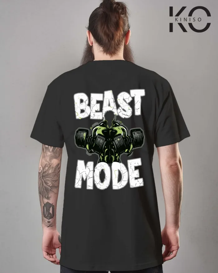 Mens gym t shirt Beast mode Logo Back part Black