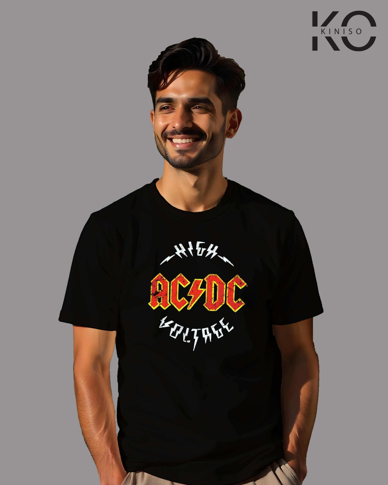 Image of AC DC band inspired design printed Half sleeve T-shirt