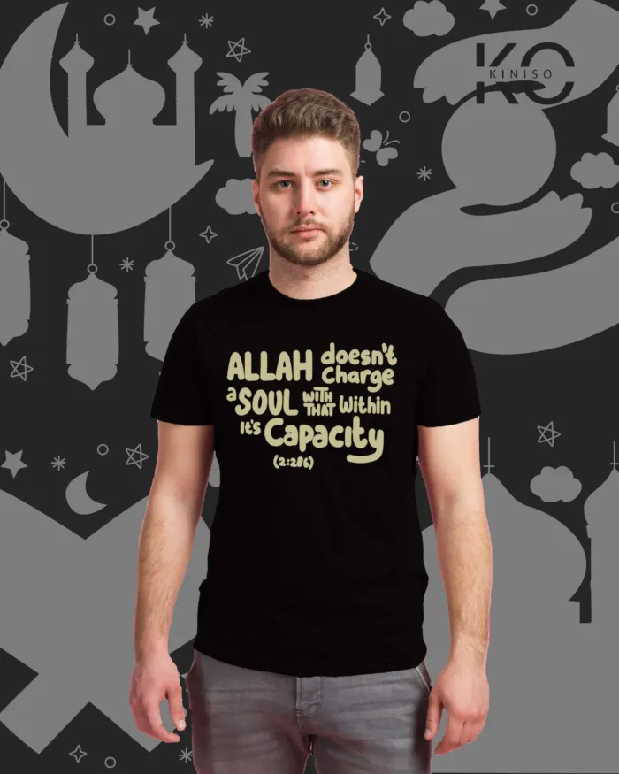 Image of Black Color Allah Does Not Charge SoulPrinted Islamic T-Shirts for Muslim Men