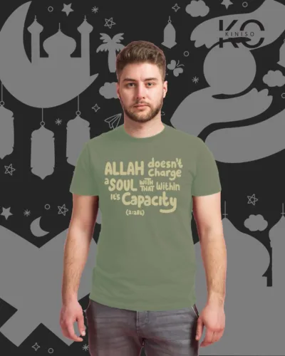 Image of Pastel Green Color Allah Does Not Charge SoulPrinted Islamic T-Shirts for Muslim Men