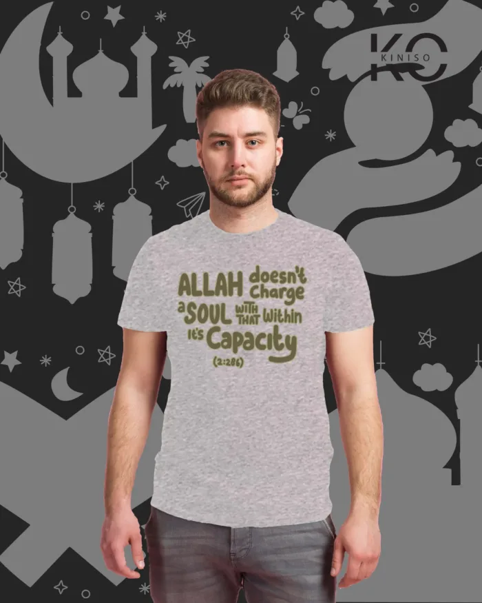 Image of Light Grey Color Allah Does Not Charge SoulPrinted Islamic T-Shirts for Muslim Men