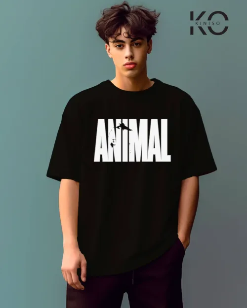 Image of Black Color GYM Themed T-Shirt with white color Animal written Design