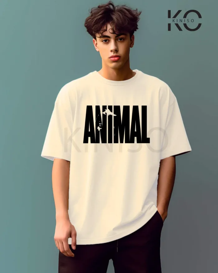 Image of White Color GYM Themed T-Shirt with Black color Animal written Design