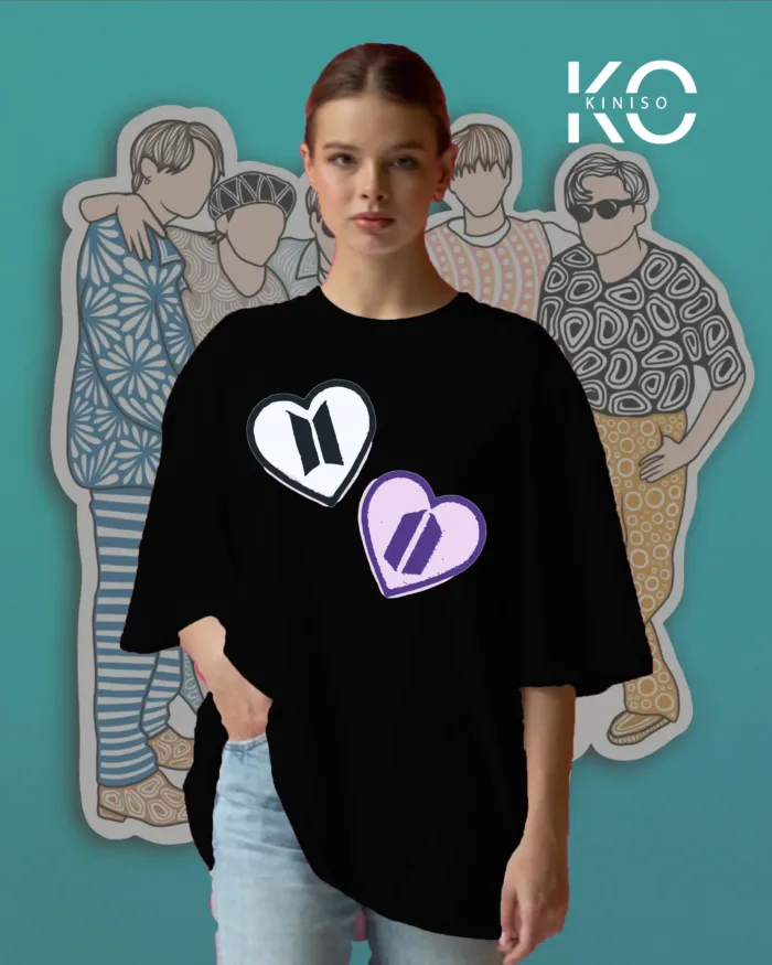 Image of Black color BTS Army Logo Heart printed T-Shirt for BTS Fans