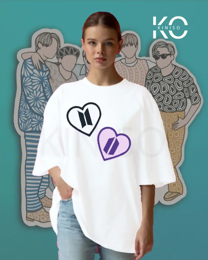 Image of White color BTS Army Logo Heart printed T-Shirt for K-Pop Fans