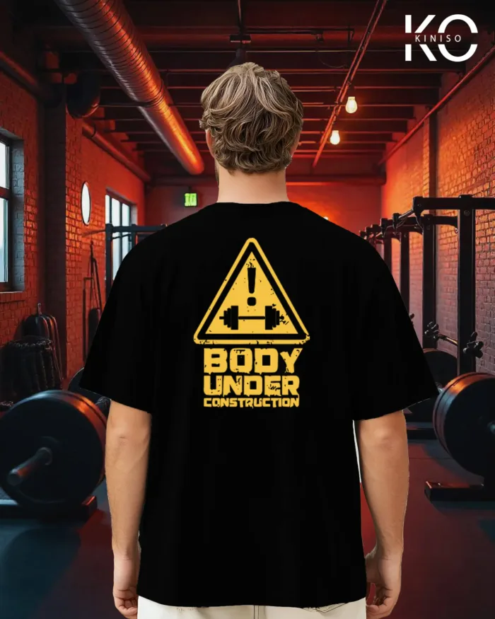 Image of Black Color body under construction Designed Gym Themed T-Shirts For Men