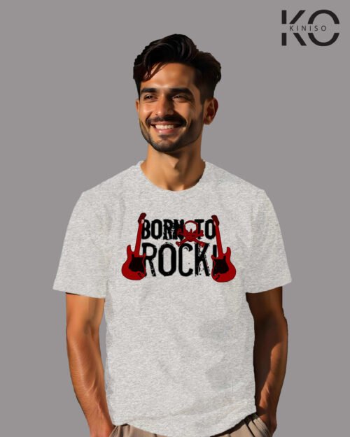 Image of Born to Rock design white color T-shirt Grey