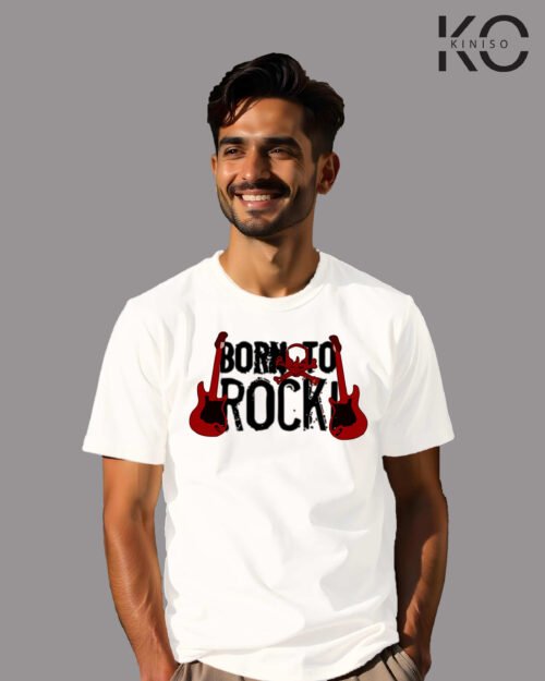 Image of Born to Rock design white color T-shirt White