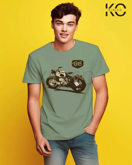 Image of Pastel Green Color Racing Bike Motorcycle T-shirts with CRD R69S design for Men