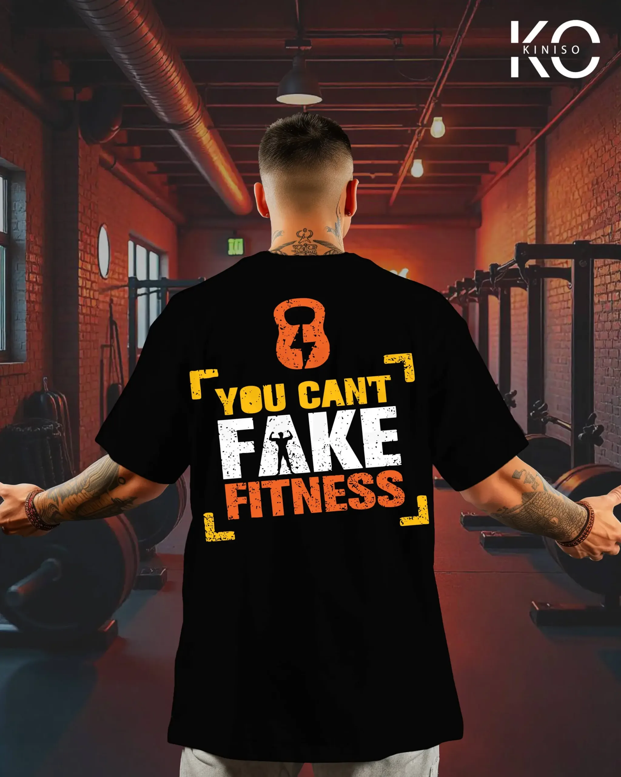 Image of Black Color Can't Fake Fitness Designed Gym Themed T-Shirts For Men