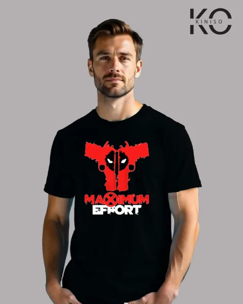 Image of Dead Pool Maximum Effort printed T-shirt black color