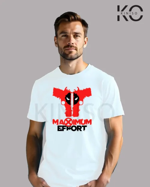 Image of Dead Pool Maximum Effort printed T-shirt White color