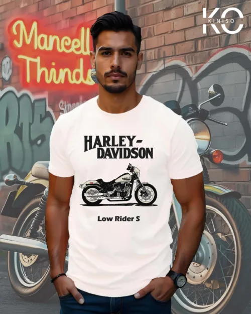 Image of White Color Racing Bike Motorcycle T-shirts with Harley Davidson design for Men