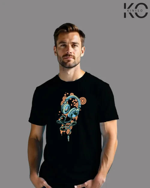 Image of Headphone Art printed T-shirt Black color