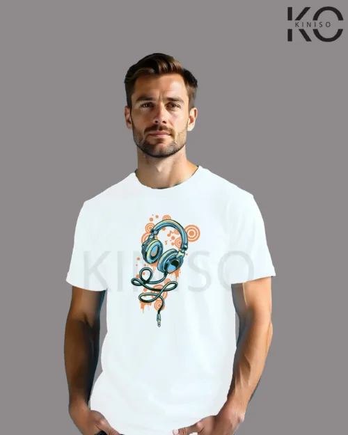 Image of Headphone Art printed T-shirt White color