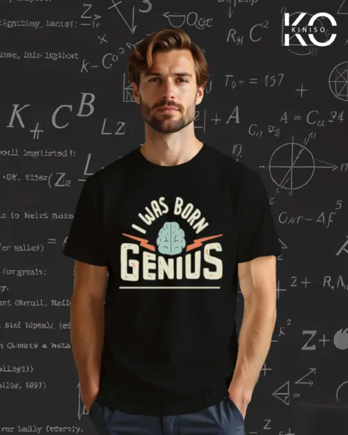 Image of Black Half Sleeve T-Shirt with I Was Genius Print for men