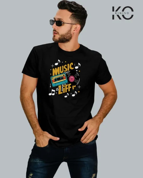 Image of Music is Life print t-shirt Black color