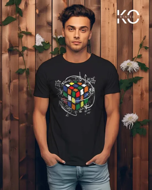 Image of Black Color T-Shirt with Rubik's Cube Design