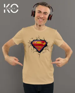 Image of Superman Logo design T-shirt brown color