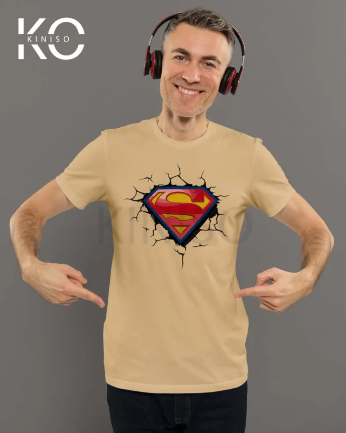 Image of Superman Logo design T-shirt brown color