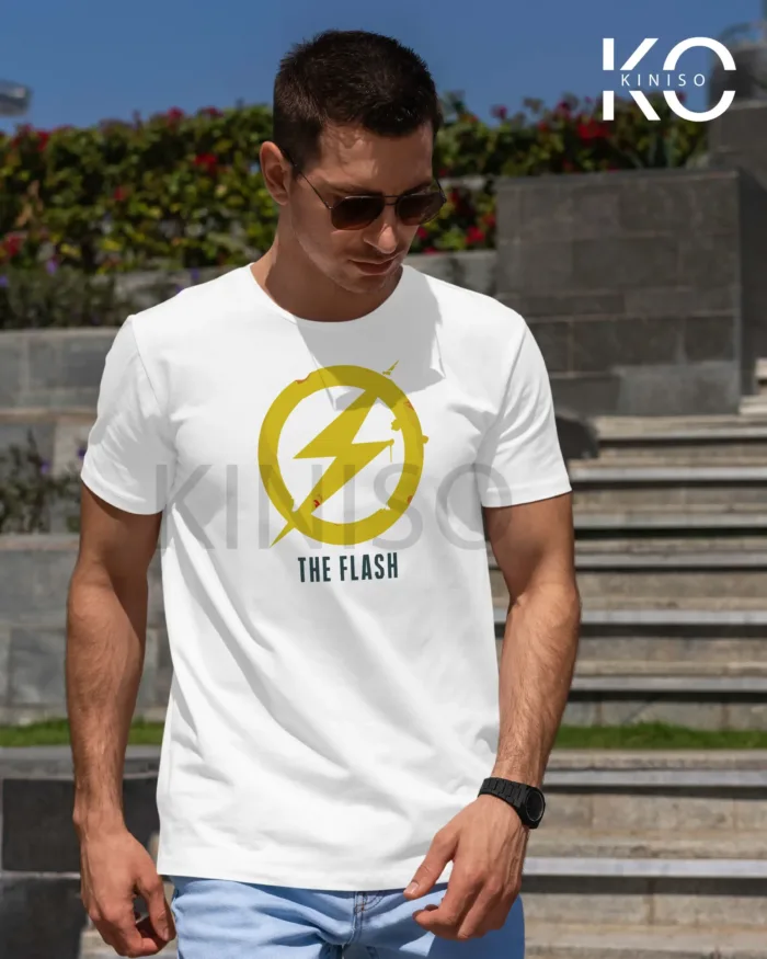 Image of The Flash Symbol White color t-shirt