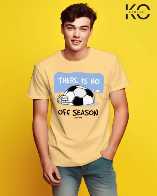 Image of Biscuit color football t-shirt with there is no off season design