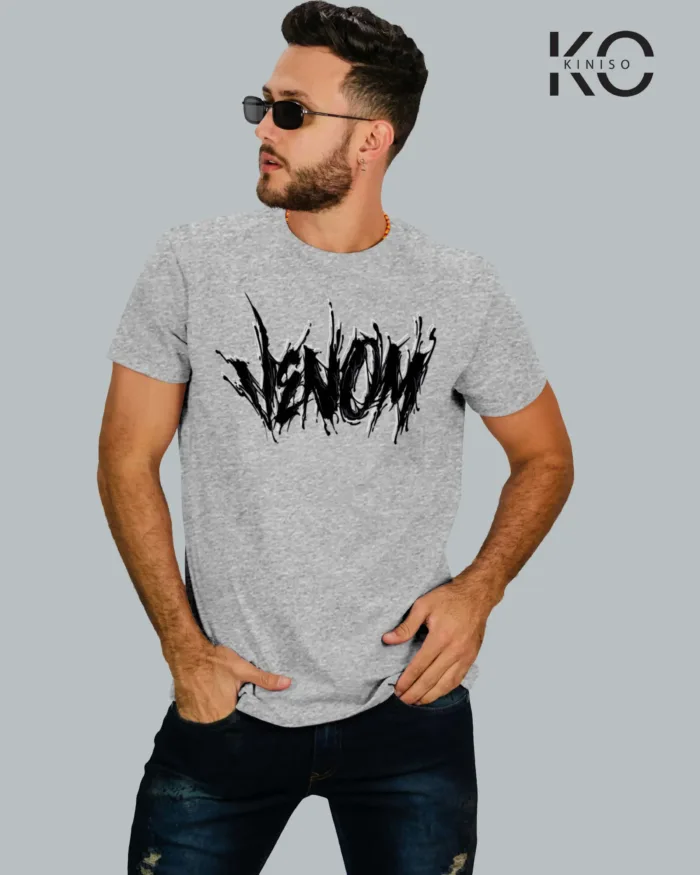 Image of Venom Text Design Grey color t-shirt