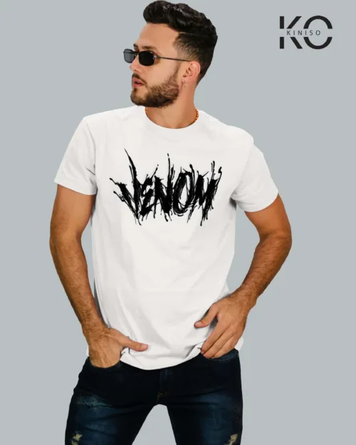 Image of Venom Text Design White color t-shirt