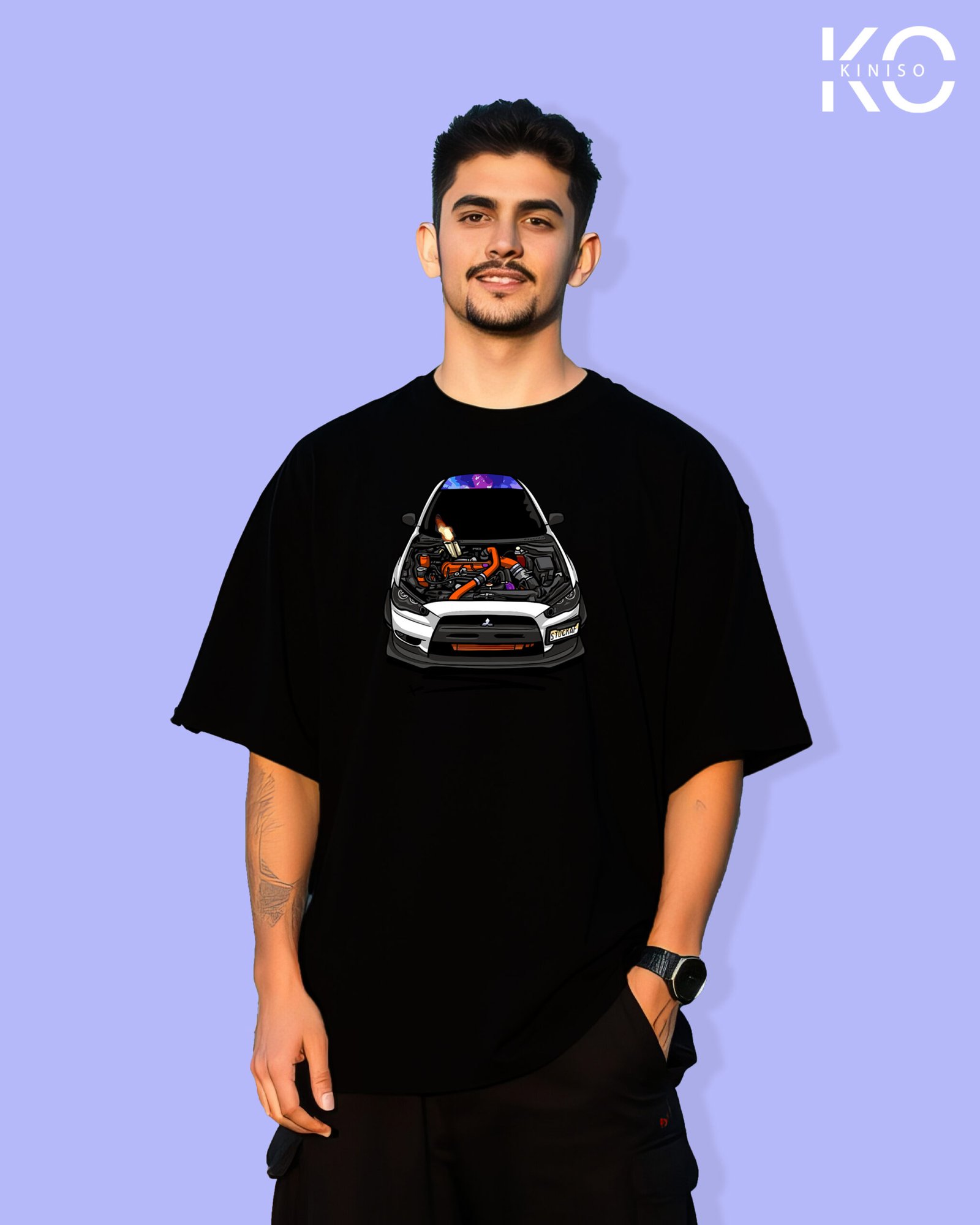 Car Hood open Black t-shirt