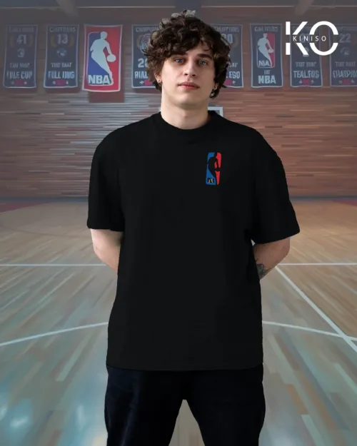 Image of Black Color Drop Shoulder NBA T-Shirt with Chicago Jordan Design for Basket Ball Lovers