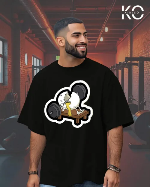 Image of Kiniso Black Color Drop Shoulder GYM Themed T-Shirt