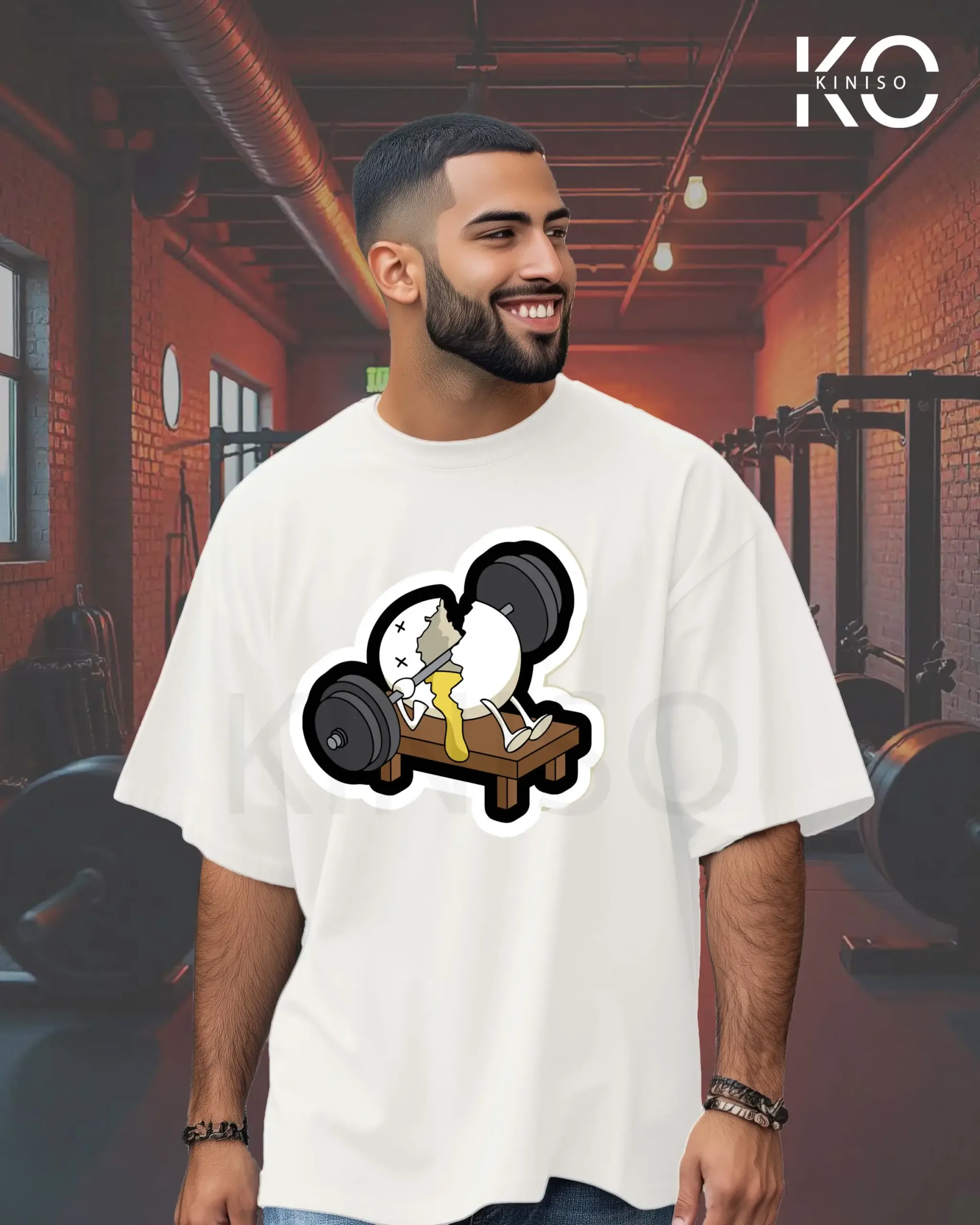 Image of Kiniso Black Color Drop Shoulder GYM Themed T-Shirt